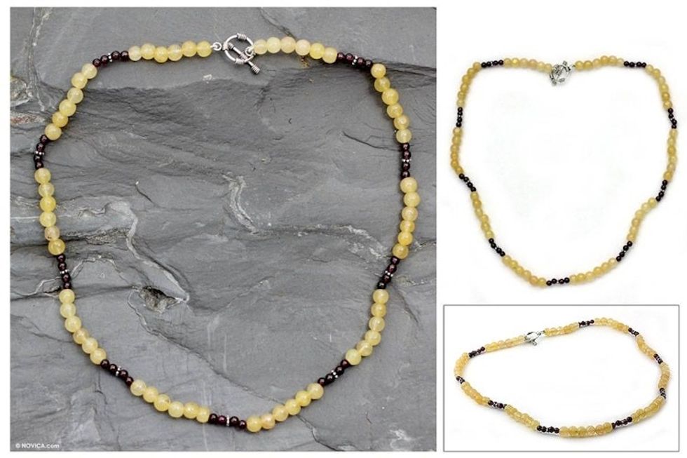 Aventurine and garnet strand necklace 'Sikar Summer'