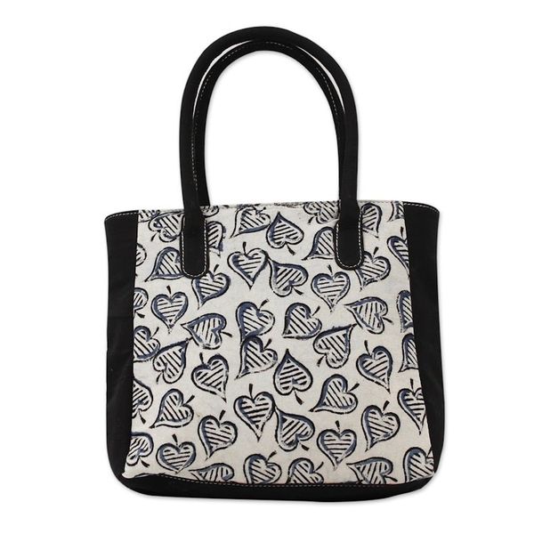 Alternate image for Tote Bag with Block Printed Leaves on Cotton from India Windswept