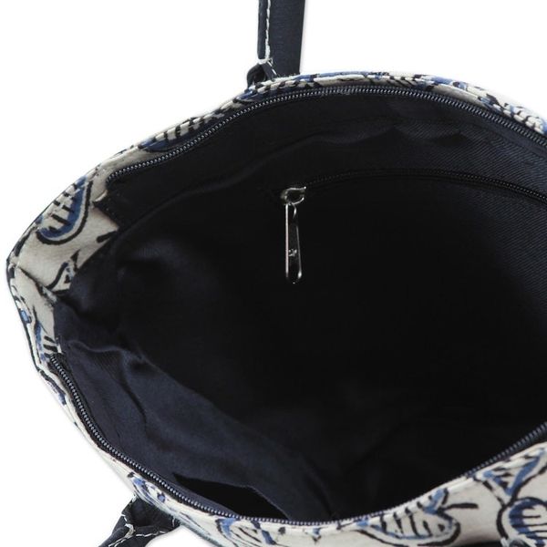Alternate image for Tote Bag with Block Printed Leaves on Cotton from India Windswept