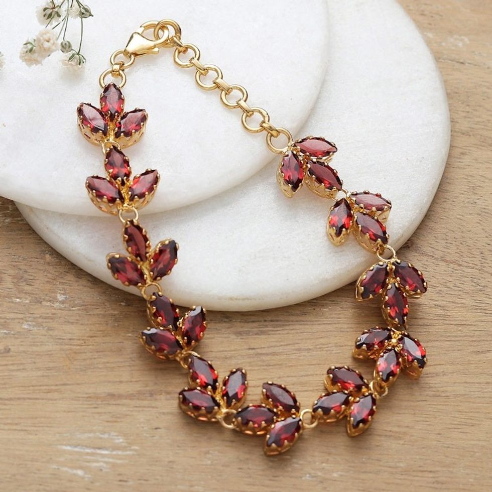 22k Gold-Plated Natural Garnet Tennis Bracelet from India 'Autumn Radiance'
