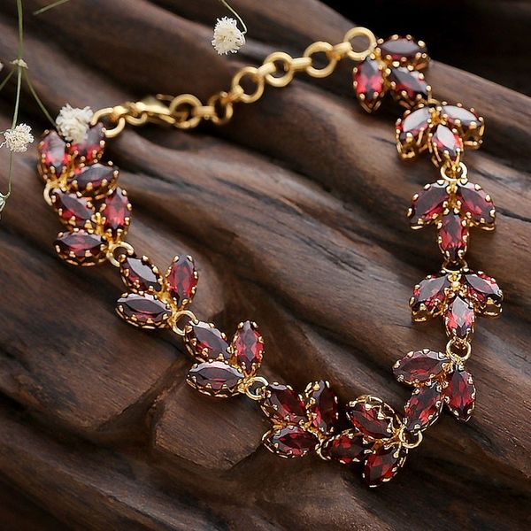 Alternate image for 22k Gold-Plated Natural Garnet Tennis Bracelet from India Autumn Radiance