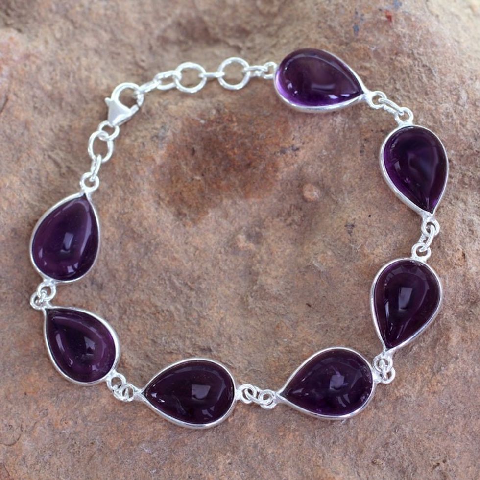 Sterling Silver and Amethyst Link Bracelet 'Blissful Beauty'