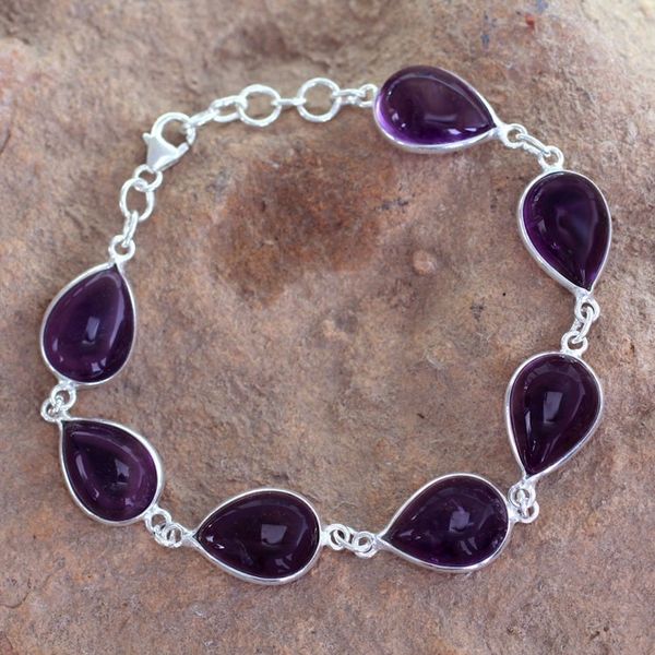 Alternate image for Sterling Silver and Amethyst Link Bracelet Blissful Beauty
