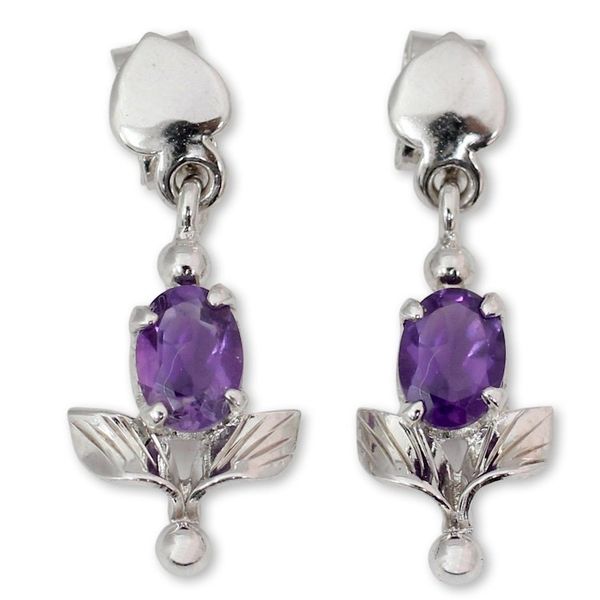 Alternate image for Amethyst and Sterling Silver Earrings Floral Jewelry Lavender Bloom