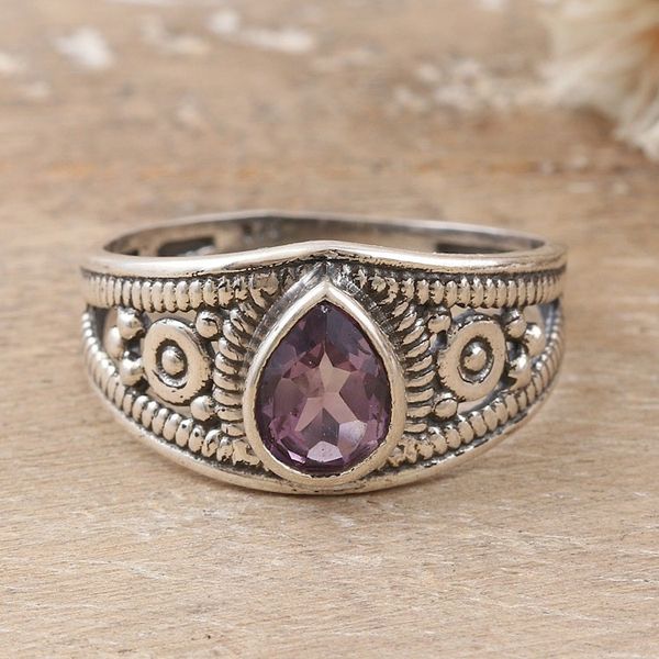 Alternate image for Polished Sterling Silver Cocktail Ring with an Amethyst Gem Wisdom Drop