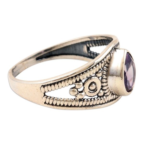 Alternate image for Polished Sterling Silver Cocktail Ring with an Amethyst Gem Wisdom Drop