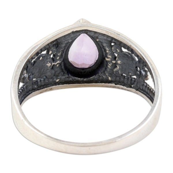 Alternate image for Polished Sterling Silver Cocktail Ring with an Amethyst Gem Wisdom Drop