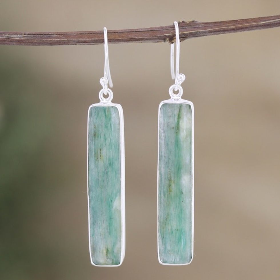 Sterling Silver Dangle Earrings with Aventurine Cabochons 'Monument of the Leader'