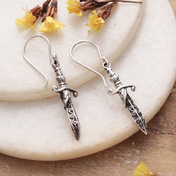 Alternate image for Sterling Silver Sword-Shaped Dangle Earrings from India Sword Majesty
