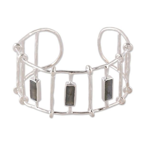 Alternate image for 4-Carat Natural Labradorite Sterling Silver Cuff Bracelet Panels of Transformation