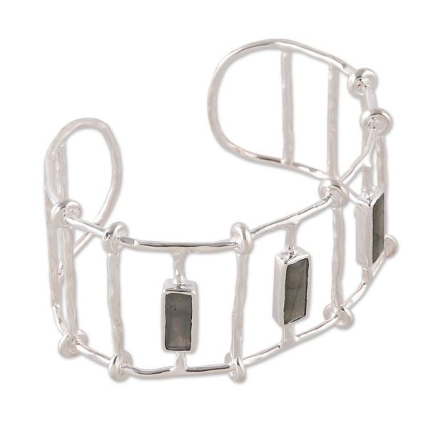 Alternate image for 4-Carat Natural Labradorite Sterling Silver Cuff Bracelet Panels of Transformation