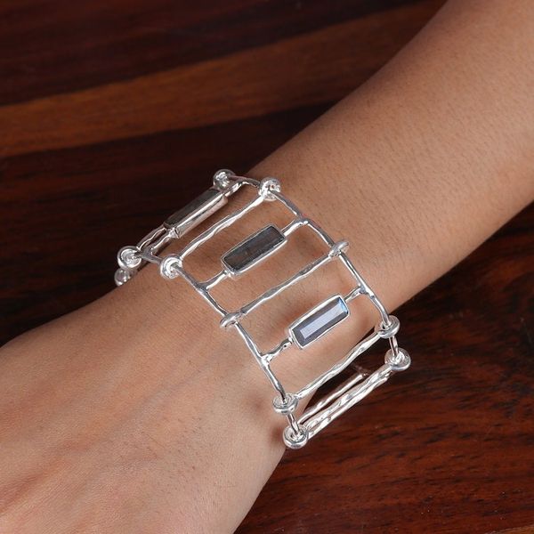 Alternate image for 4-Carat Natural Labradorite Sterling Silver Cuff Bracelet Panels of Transformation