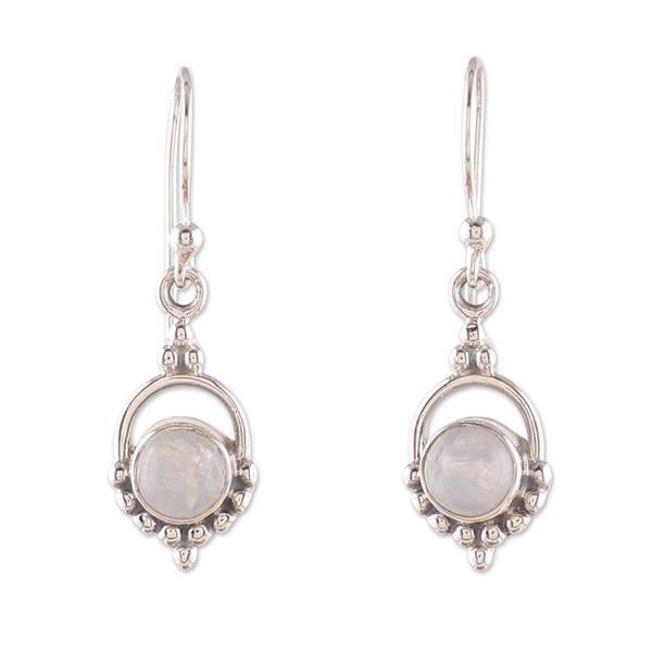 Alternate image for Polished Natural Rainbow Moonstone Dangle Earrings Ethereal Allure