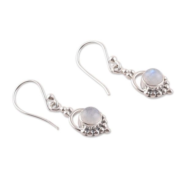 Alternate image for Polished Natural Rainbow Moonstone Dangle Earrings Ethereal Allure