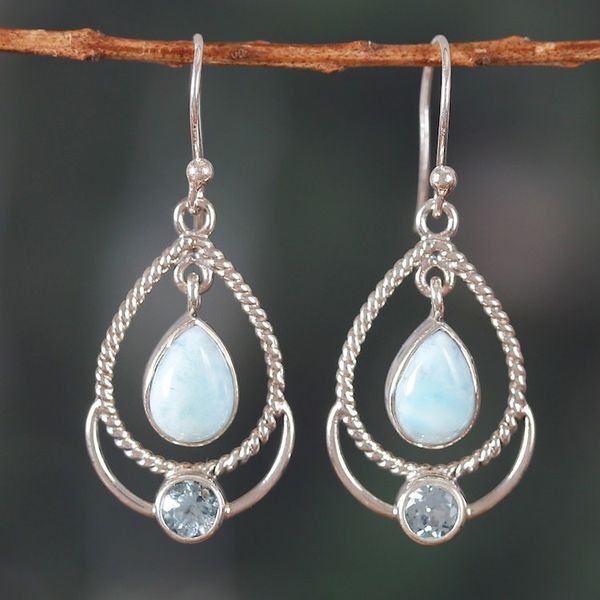 Alternate image for Classic Larimar and Blue Topaz Dangle Earrings Empress of Heaven