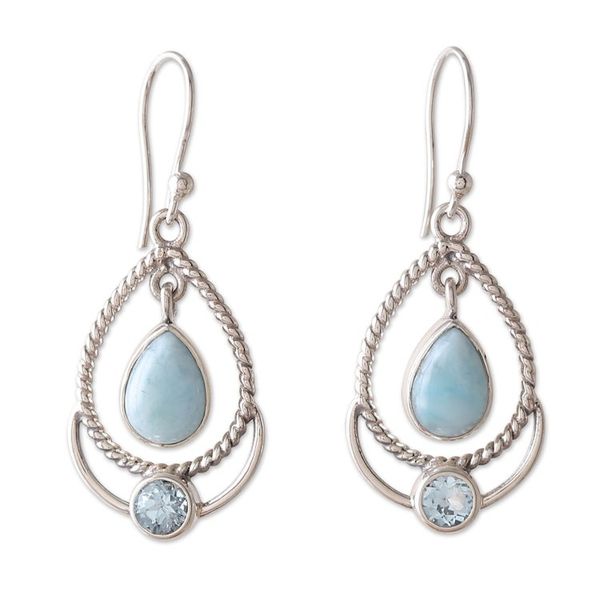 Alternate image for Classic Larimar and Blue Topaz Dangle Earrings Empress of Heaven
