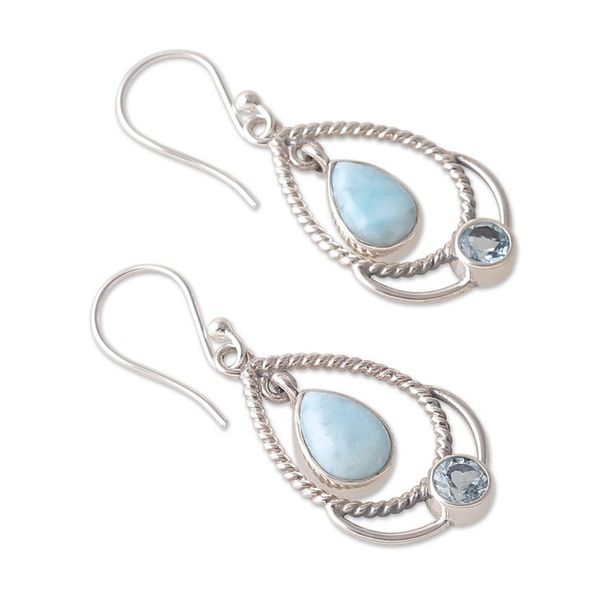 Alternate image for Classic Larimar and Blue Topaz Dangle Earrings Empress of Heaven