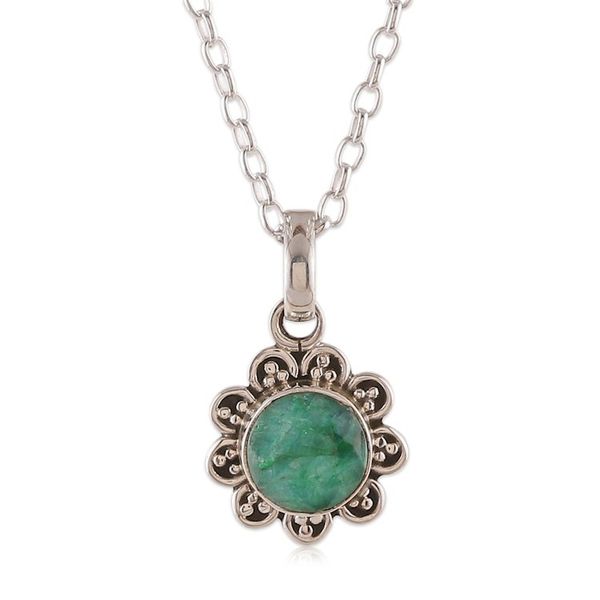 Alternate image for Floral Faceted 2-Carat Emerald Pendant Necklace from India Loyal Flower