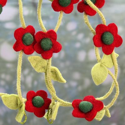 Primary image for Hand Crafted Floral Christmas Tree Garland in Wool Felt Holiday Begonias