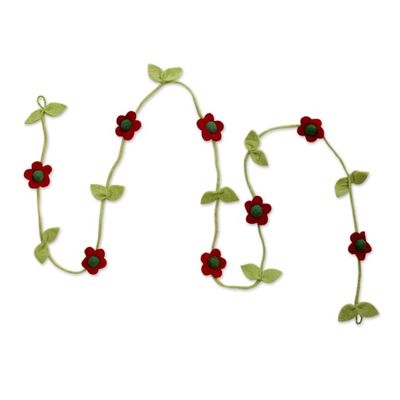 Alternate image for Hand Crafted Floral Christmas Tree Garland in Wool Felt Holiday Begonias