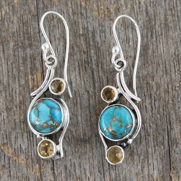 Alternate image for .925 Silver Earrings with Citrine and Composite Turquoise Golden Sky