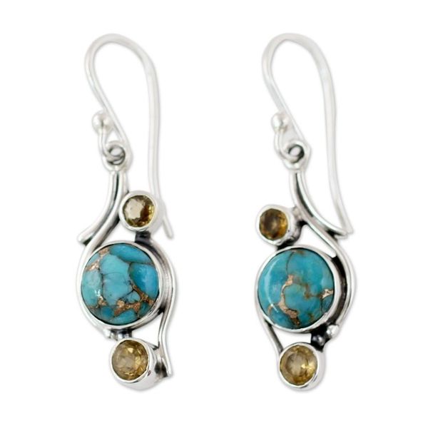 Alternate image for .925 Silver Earrings with Citrine and Composite Turquoise Golden Sky