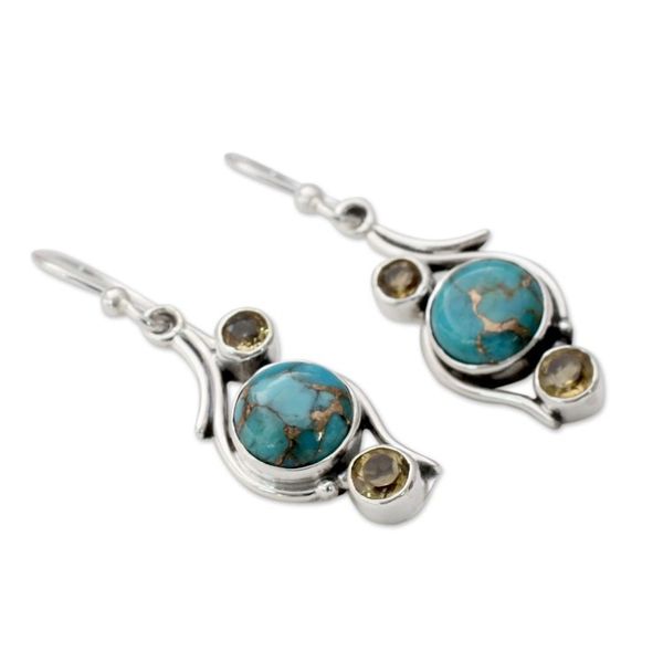 Alternate image for .925 Silver Earrings with Citrine and Composite Turquoise Golden Sky