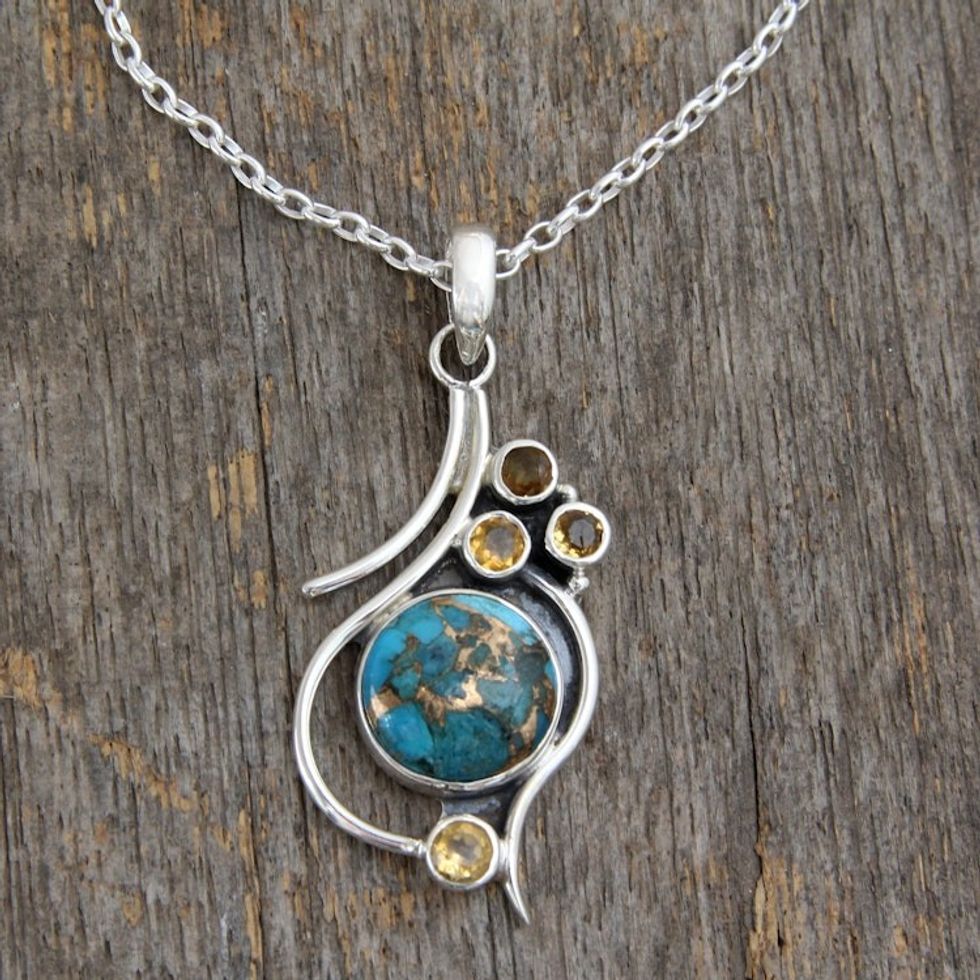 .925 Silver Necklace with Citrine and Composite Turquoise 'Golden Sky'