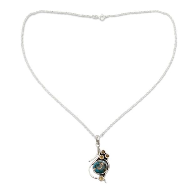 Alternate image for .925 Silver Necklace with Citrine and Composite Turquoise Golden Sky