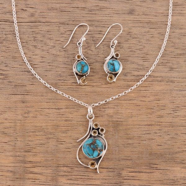 Alternate image for .925 Silver Necklace with Citrine and Composite Turquoise Golden Sky