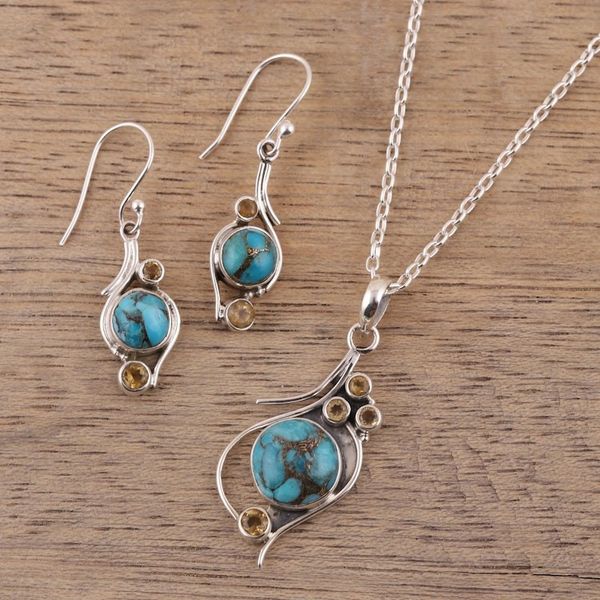 Alternate image for .925 Silver Necklace with Citrine and Composite Turquoise Golden Sky