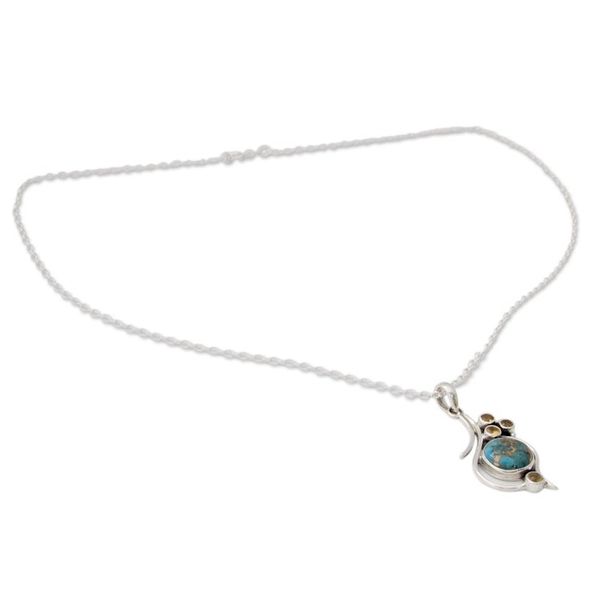 Alternate image for .925 Silver Necklace with Citrine and Composite Turquoise Golden Sky