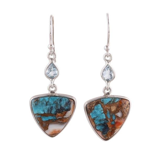 Alternate image for Recon. Turquoise and Blue Topaz Dangle Earrings Royal Colors