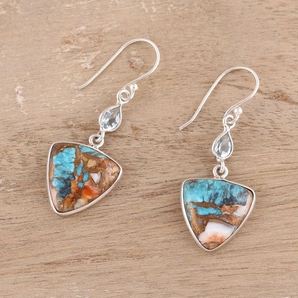 Alternate image for Recon. Turquoise and Blue Topaz Dangle Earrings Royal Colors