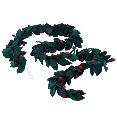 Alternate image for Wool Felt Leaf Holiday Garland in Green and Red from India Festive Decorations
