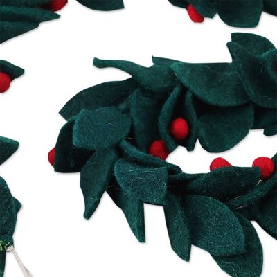 Alternate image for Wool Felt Leaf Holiday Garland in Green and Red from India Festive Decorations