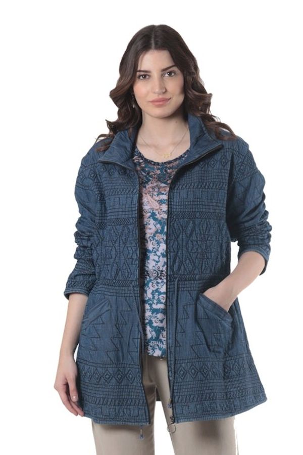 Alternate image for Fleece-Lined Cotton Denim Coat from India Chandi Anorak
