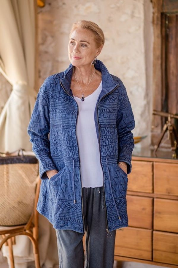 Alternate image for Fleece-Lined Cotton Denim Coat from India Chandi Anorak