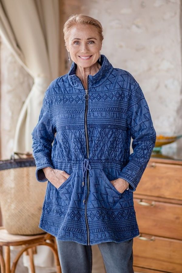 Alternate image for Fleece-Lined Cotton Denim Coat from India Chandi Anorak