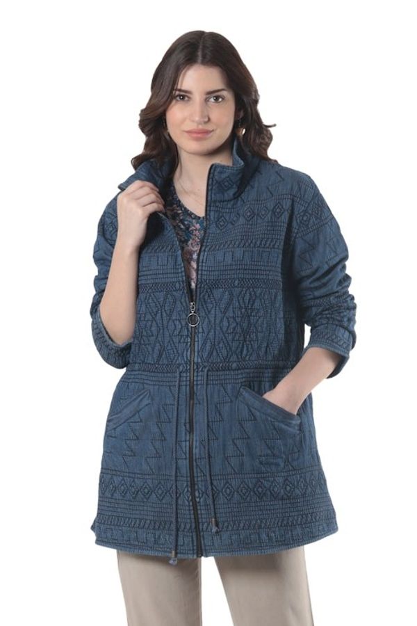 Alternate image for Fleece-Lined Cotton Denim Coat from India Chandi Anorak
