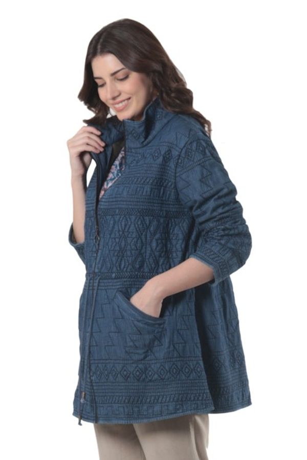 Alternate image for Fleece-Lined Cotton Denim Coat from India Chandi Anorak
