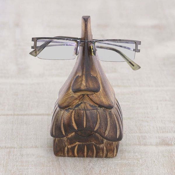 Alternate image for Whimsical Mustached Face Mango Wood Eyeglasses Holder Mustachio