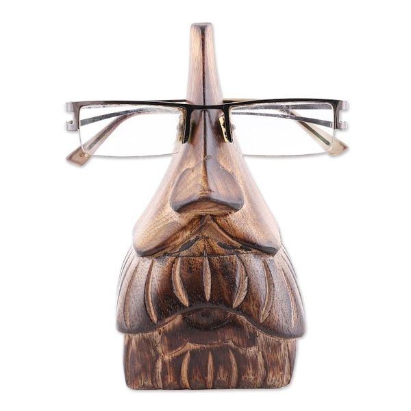 Alternate image for Whimsical Mustached Face Mango Wood Eyeglasses Holder Mustachio