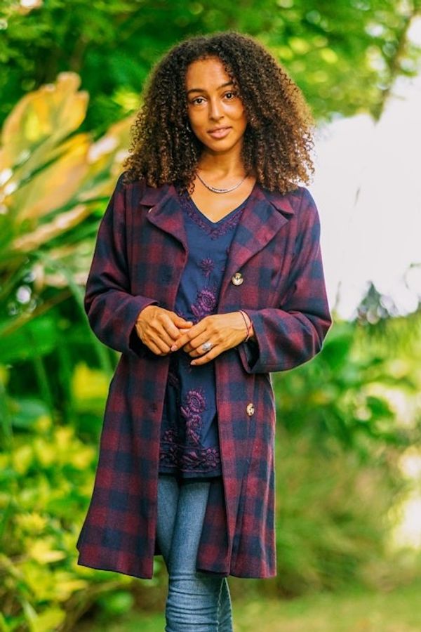 Alternate image for Wine and Navy Check Wool Blend Car Coat Jaipur Classic