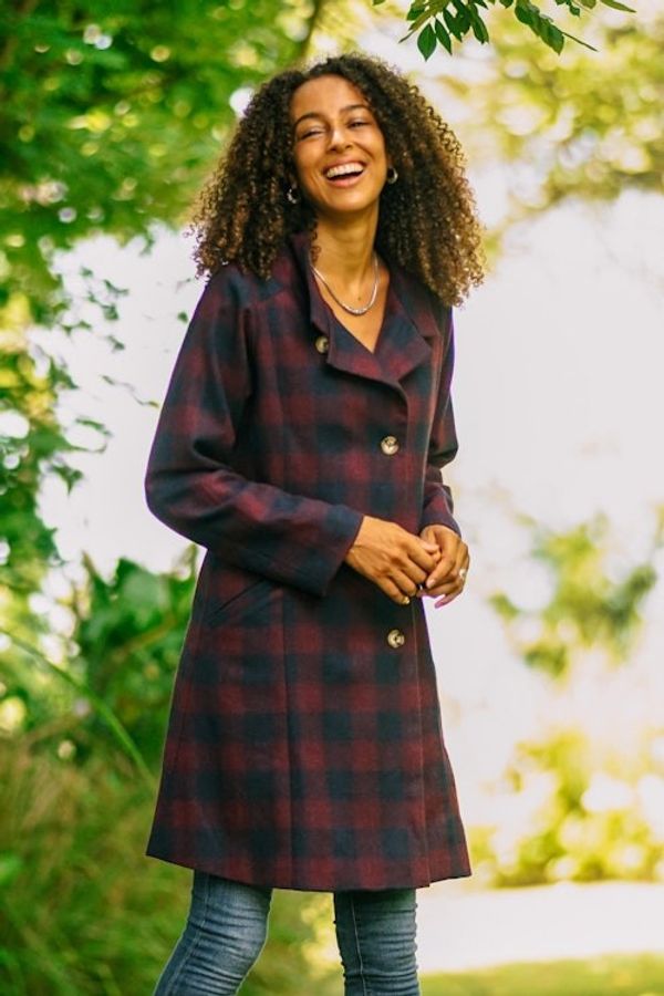 Alternate image for Wine and Navy Check Wool Blend Car Coat Jaipur Classic