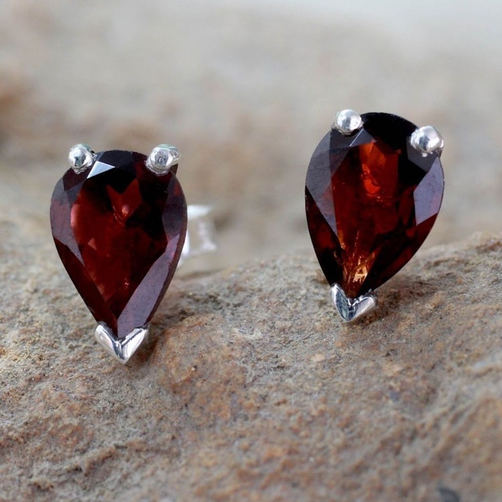 Fair Trade Garnet Stud Earrings 2.5 cts 'Devotion'