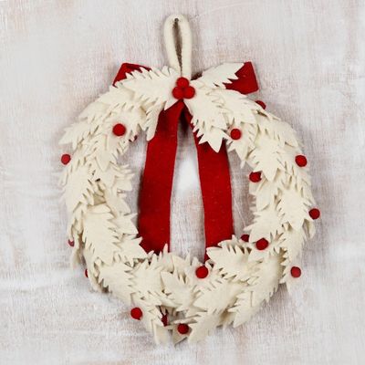 Alternate image for Handmade Ivory Wool Christmas Wreath Christmas Essence