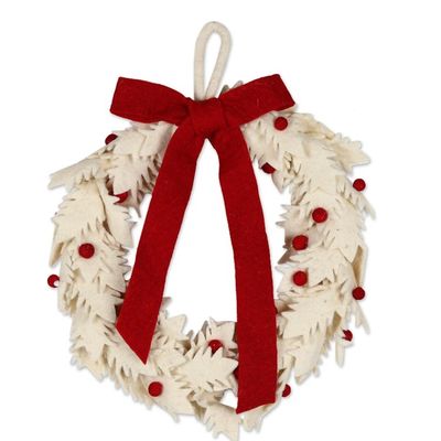 Alternate image for Handmade Ivory Wool Christmas Wreath Christmas Essence