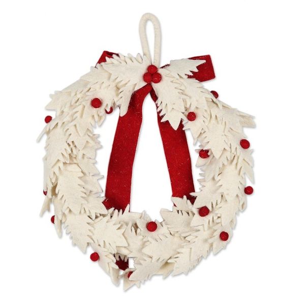 Alternate image for Handmade Ivory Wool Christmas Wreath Christmas Essence