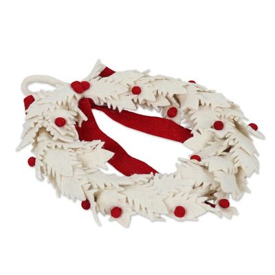 Alternate image for Handmade Ivory Wool Christmas Wreath Christmas Essence